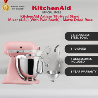 KitchenAid Mixer Tilt-Head 4.8L Artisan with Extra Accessories (Dried Rose)