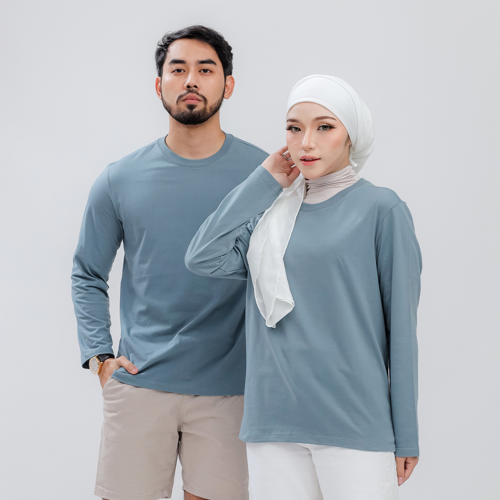 Set A | Klothing T shirt Lengan Panjang Perempuan Lelaki Cotton Round ...