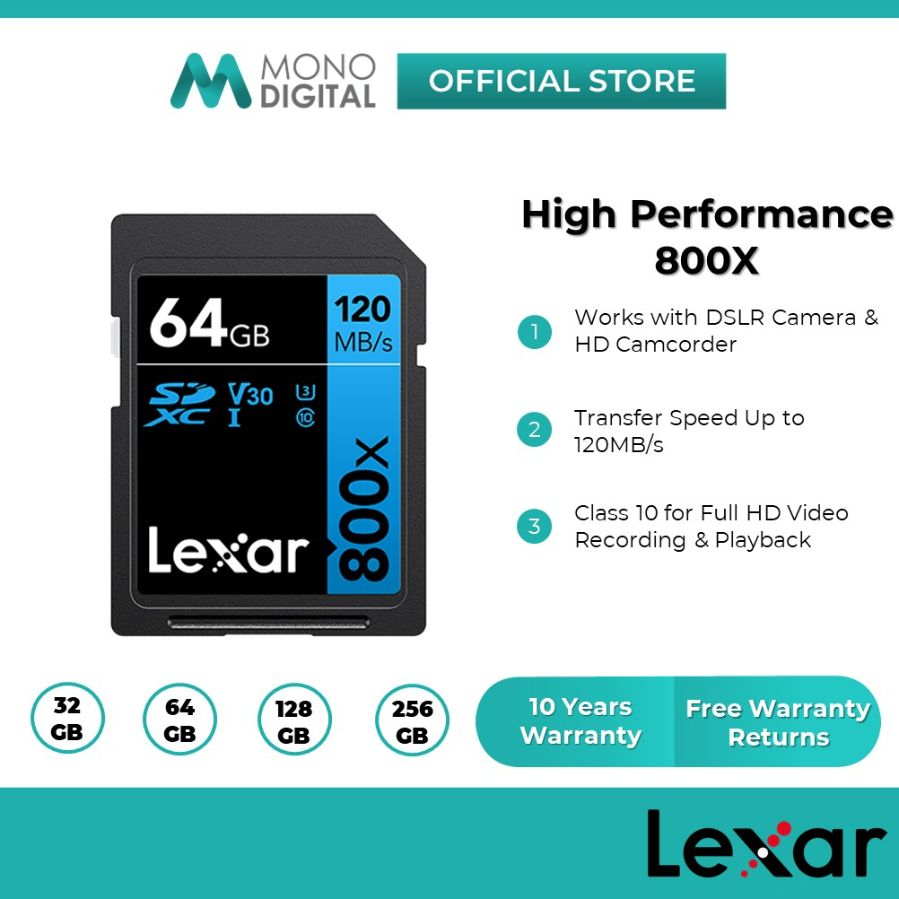 Lexar High Performance 800x SDCard SDHC/SDXC UHSI Class 10 U3 Memory