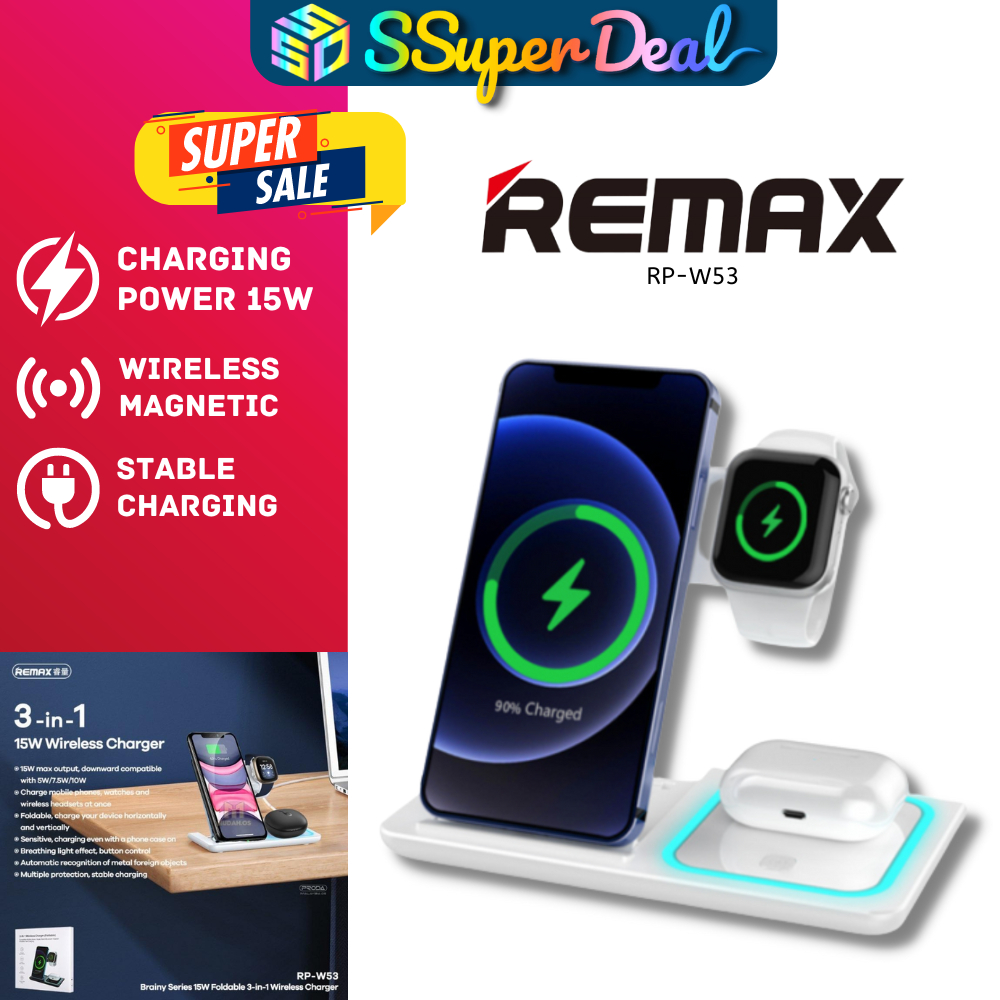 Remax Brainy Series RP-W53 15W Foldable 3-in-1 Wireless Charger ...
