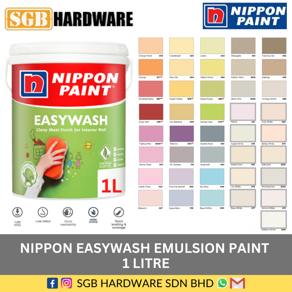 Nippon Paint Easywash Matt Finished Interior Paint 1L / Nippon Easy