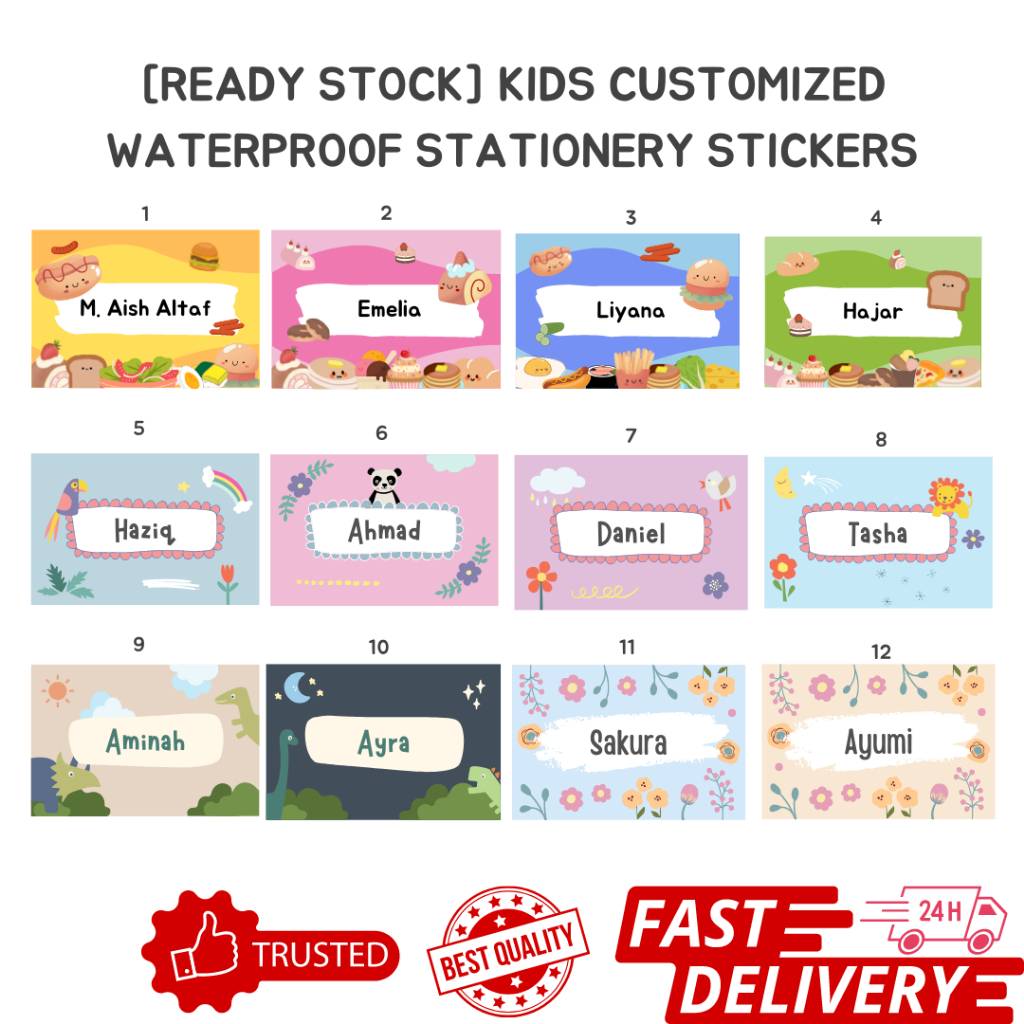 [CUSTOMIZED] MURAH 30pcs Waterproof Name Sticker Stationery Bottle Kid ...