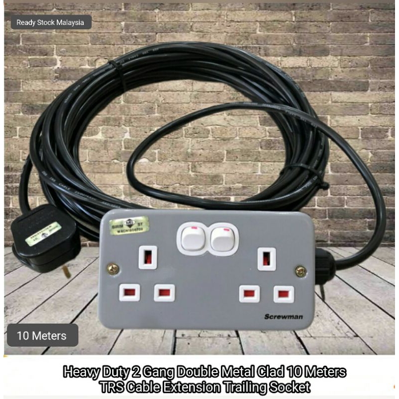 Heavy Duty 2 Gang Double Metal Clad 10 Meters TRS Cable Extension ...