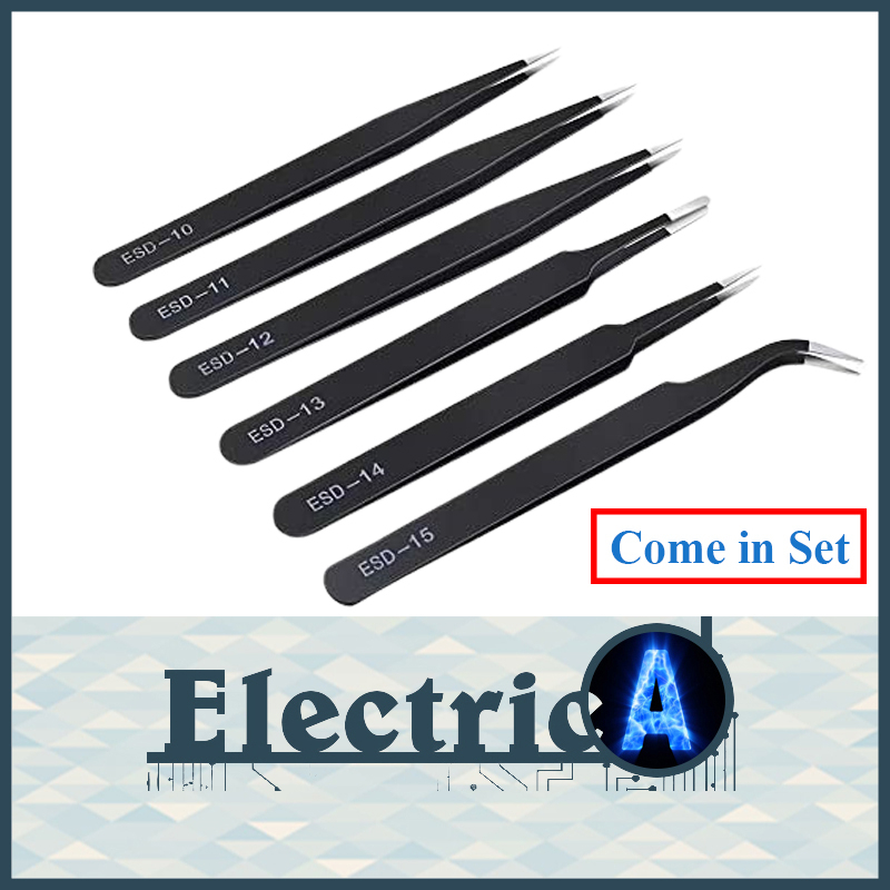 ESD Tweezer Set Stainless Steel Anti Static Precision Curved Straight ESD10/11/12/13/14/15 Electronic Forceps Forcep Kit