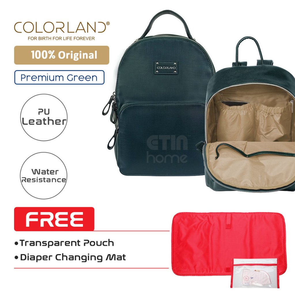 COLORLAND PU Leather Diaper Backpack Beg Susu Trendy Mommy Diaper Bag Nappy  Backpack Diaper Changing Bag 妈咪包