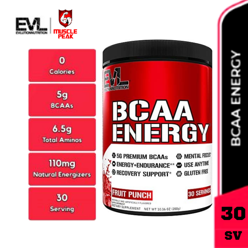 [Halal] EVL BCAA Energy, 30 Servings BCAA Energy, Post Workout, Amino Acids, Glutamine, BCAAs