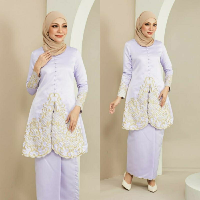 Kebarung Satin Kurung Modern Sulam Valessa Baju Raya Nikah Bride 2023