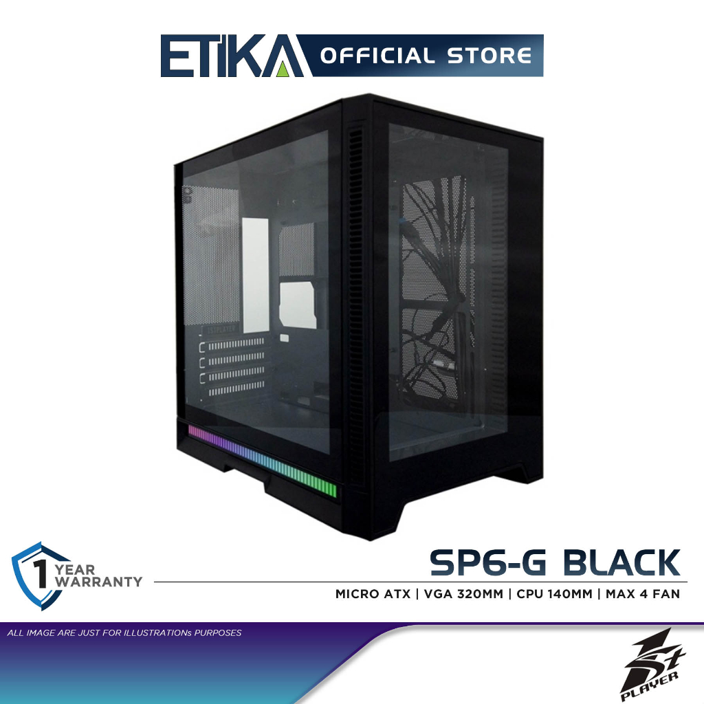 1st Player SP6-G Black | Micro ATX Side Tempered Glass Gaming Casing ...