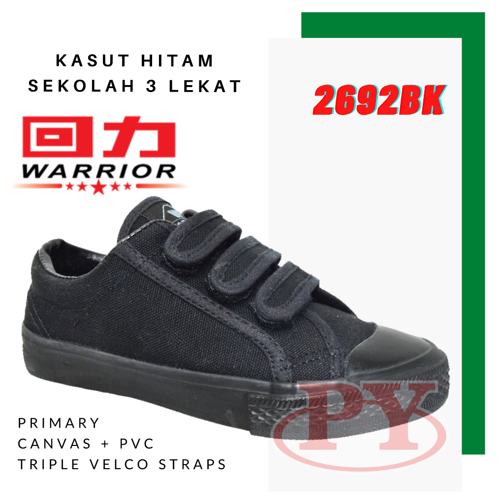 2692bk Kasut Sekolah Warrior 3 Lekat Black Shoe 3 Lekat Shopee