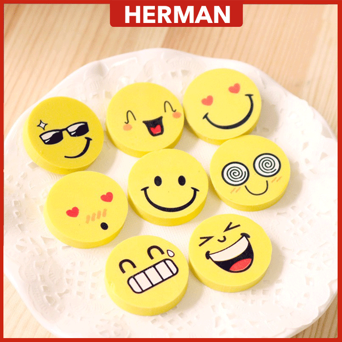 1pcs Pack Kids Students Stationery Eraser Smile Face Emoji Shaped ...