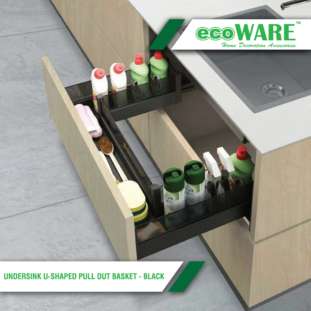 ecoWARE U-Shaped Pull Out Basket 900mm Undersink - Black Box Kitchen ...