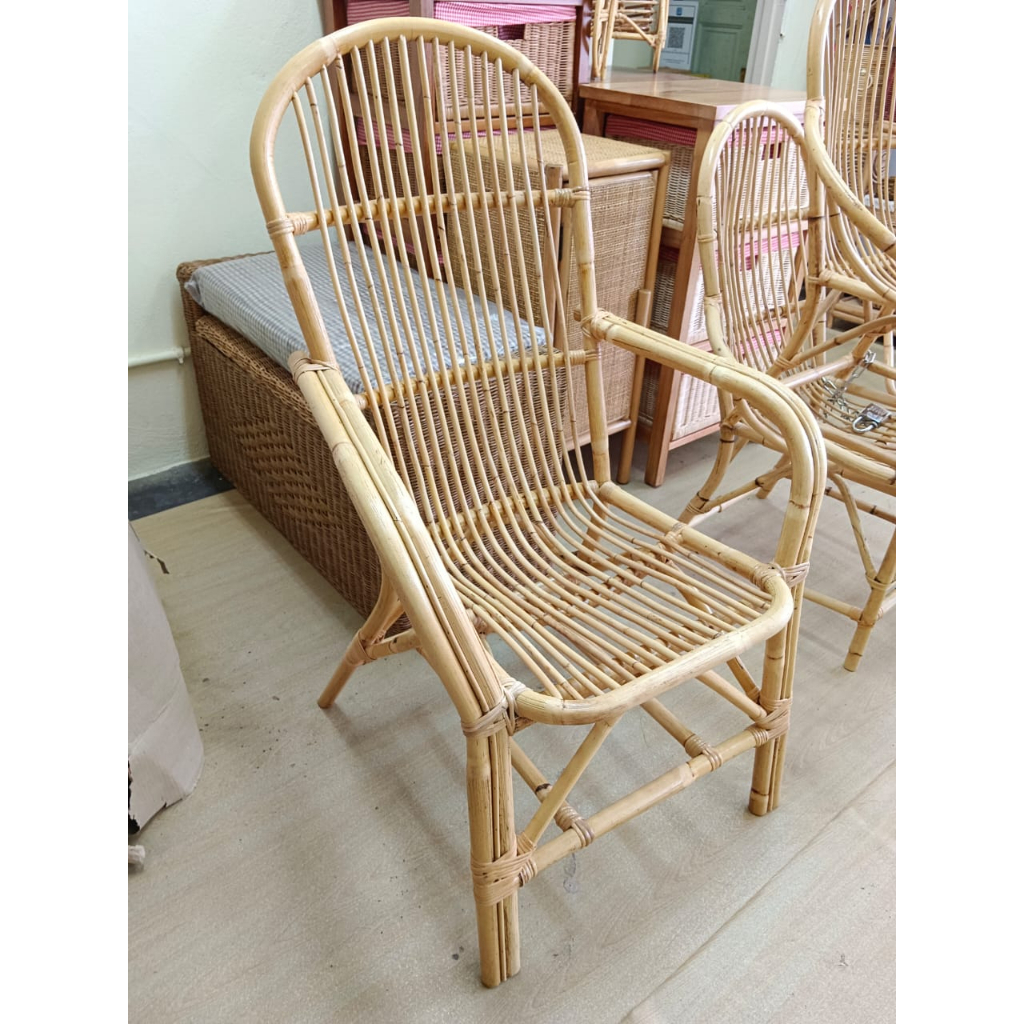 [The Rattan House] Natural Rattan Arm chair with High Head Rest | Arm ...