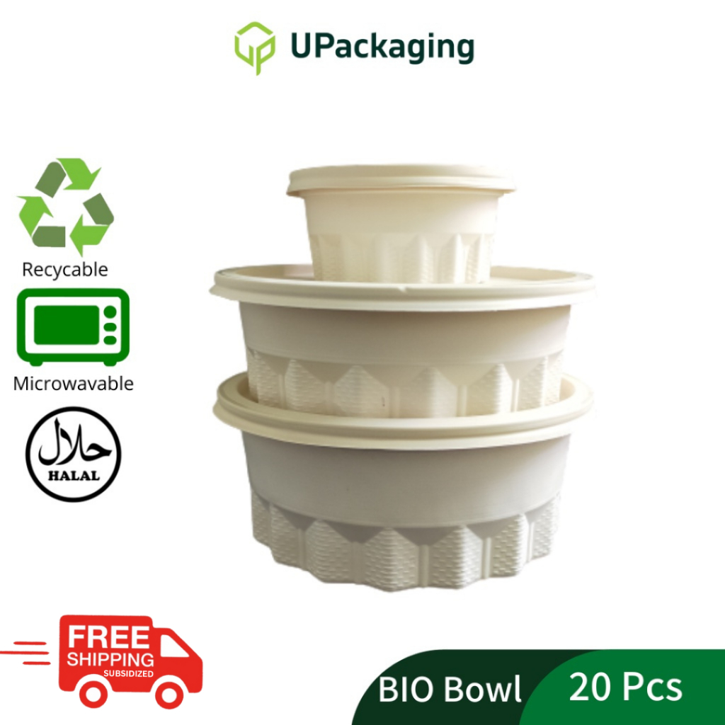 [20 Pcs] BIODEGRADABLE BOWL Disposable with Lid Lunch Box Food Takeaway ...