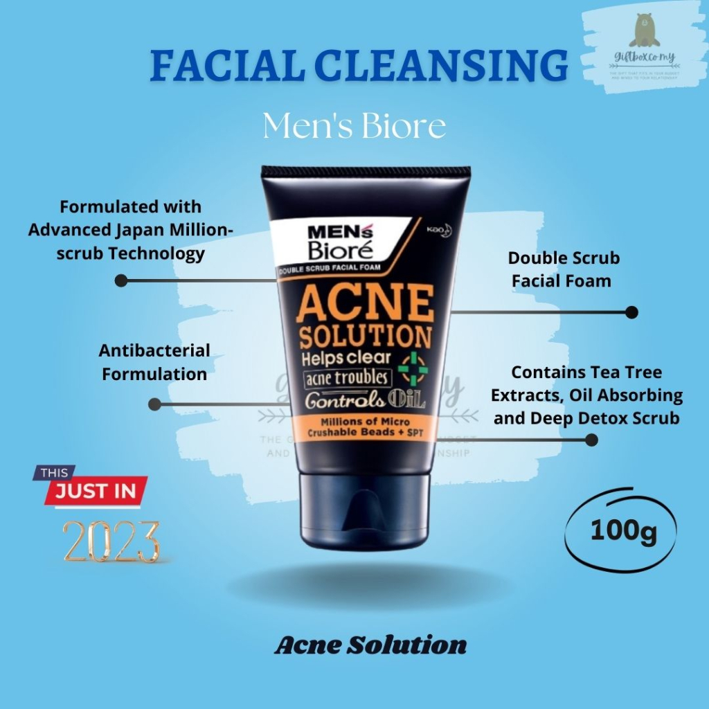 Men's Biore Double Scrub Facial Foam Acne Solution 100g Shopee Malaysia