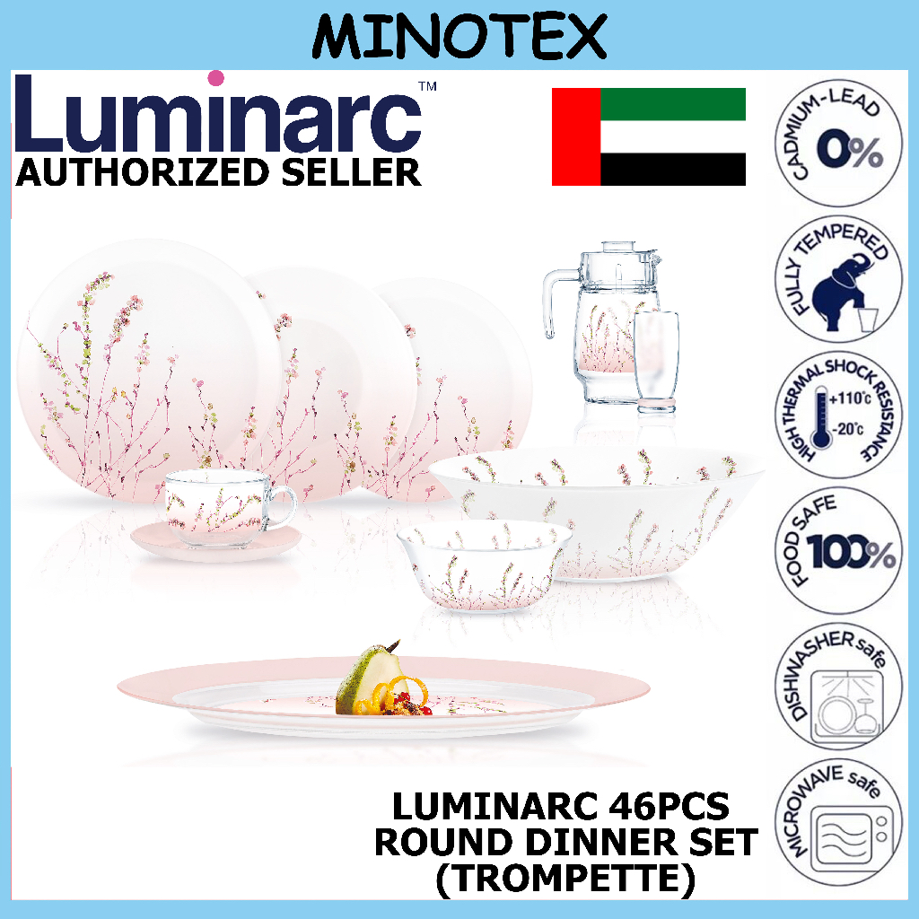Luminarc Trompette Pink 46 Pcs Round Dinner Set/ Luminarc Dinner Set ...
