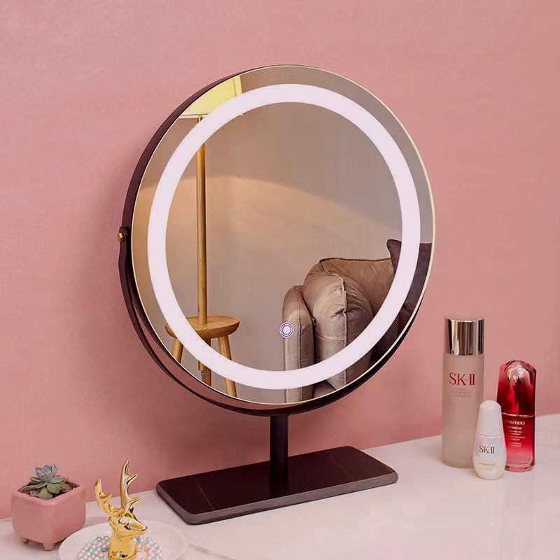 Modern simple vanity mirror desktop with LED light can rotate bedroom