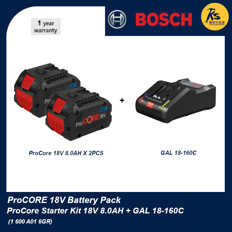 Pack 2 Batteries ProCORE 18V 8Ah + chargeur GAL18V-160C Bosch