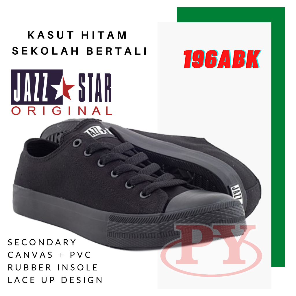 407 196abk 407 1196abk Kasut Sekolah Pallas Jazz Kasut Hitam Bertali