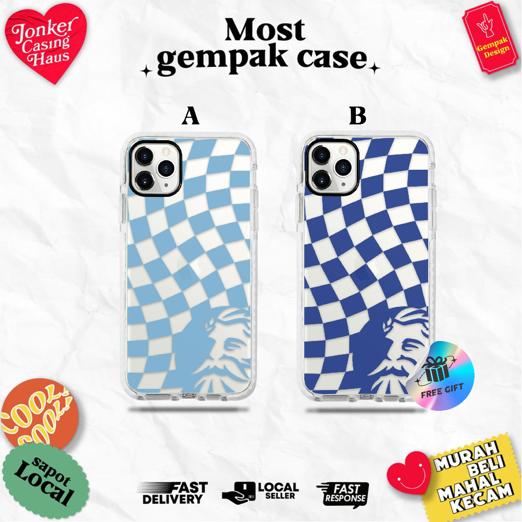 ZUS CHECKERS LIGHT BLUE & BLUE (Bumper Case IP13 SERIES) | Shopee Malaysia