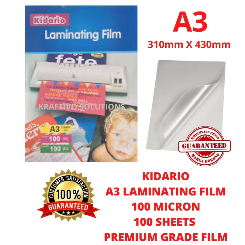 [ 100 MICRON ] A3 KIDARIO PREMIUM QUALITY LAMINATE FILM 100PCS