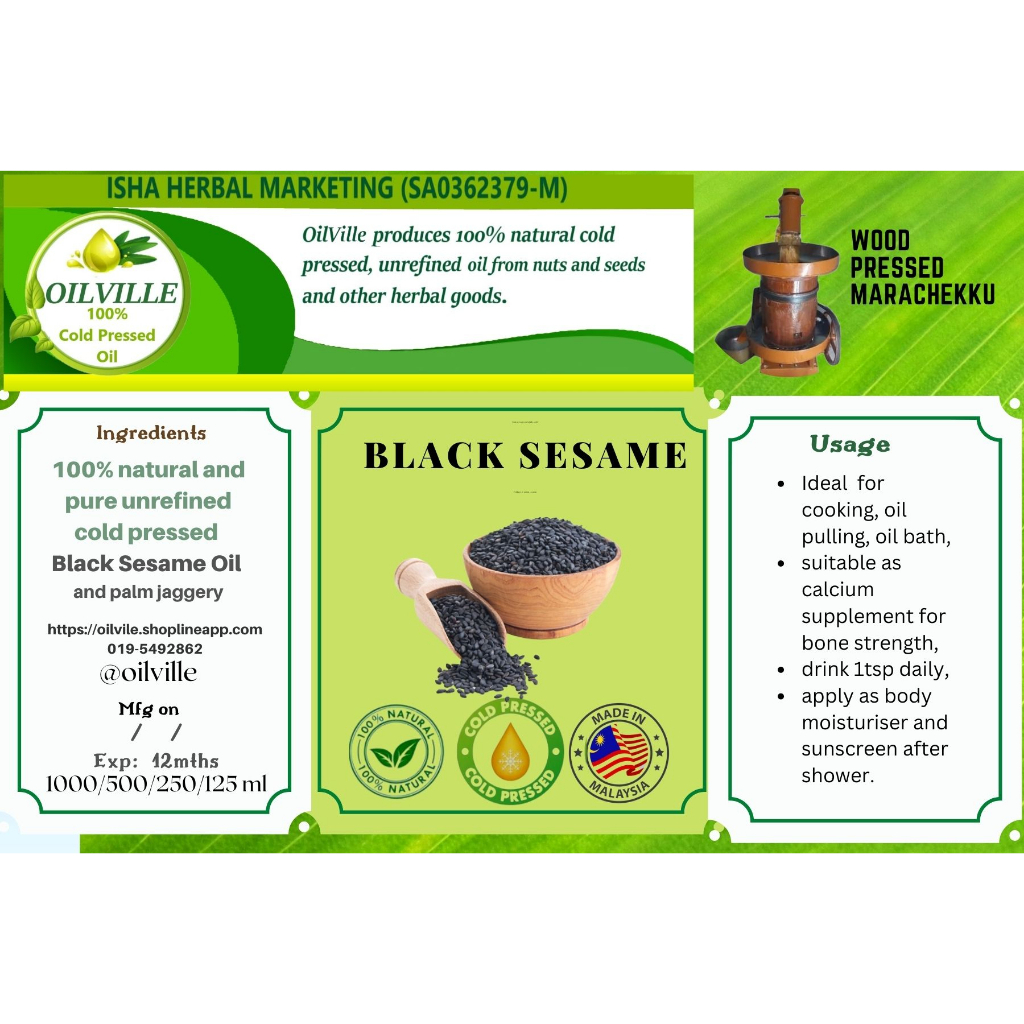 Cold Pressed Black Sesame Seed Oil Wood pressed oil /maracheku Shopee Malaysia