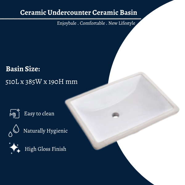 Bathroom 510MM White Ceramic Rectangle Under Counter Wash Basin With ...