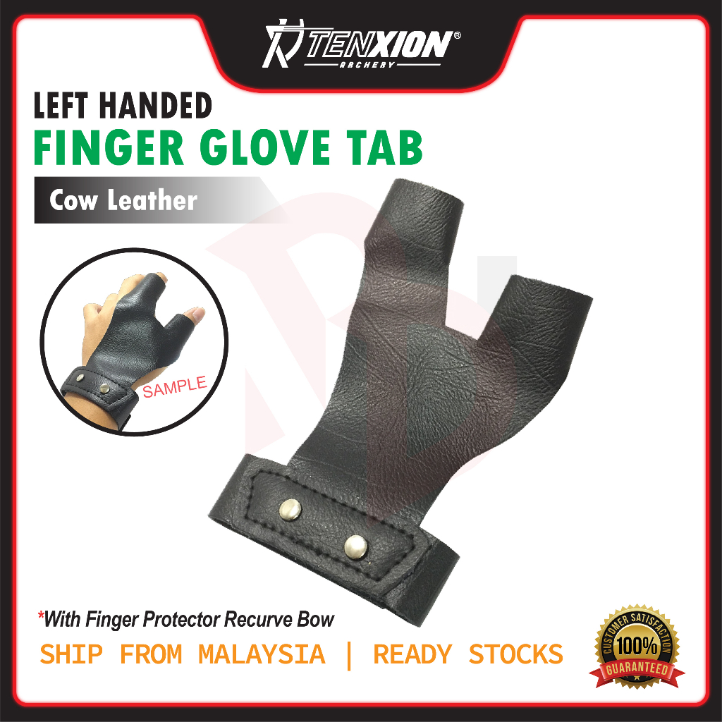 Archery Cow Leather Left Handed Finger Glove Tab with Finger Protector