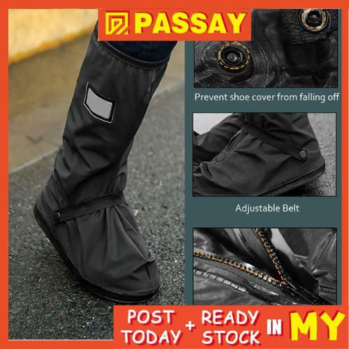 Premium Rain Shoe Cover Rubber Waterproof Motorcycle Bike Reflective ...