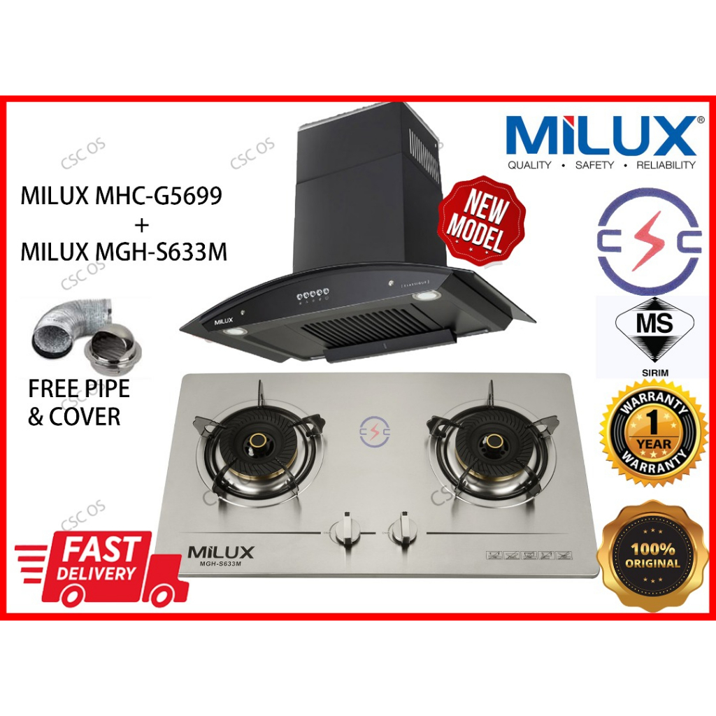 MILUX MHC-G5699 MATTE BLACK CHIMNEY HOOD+ MILUX MGH-S633 STAINLESS ...