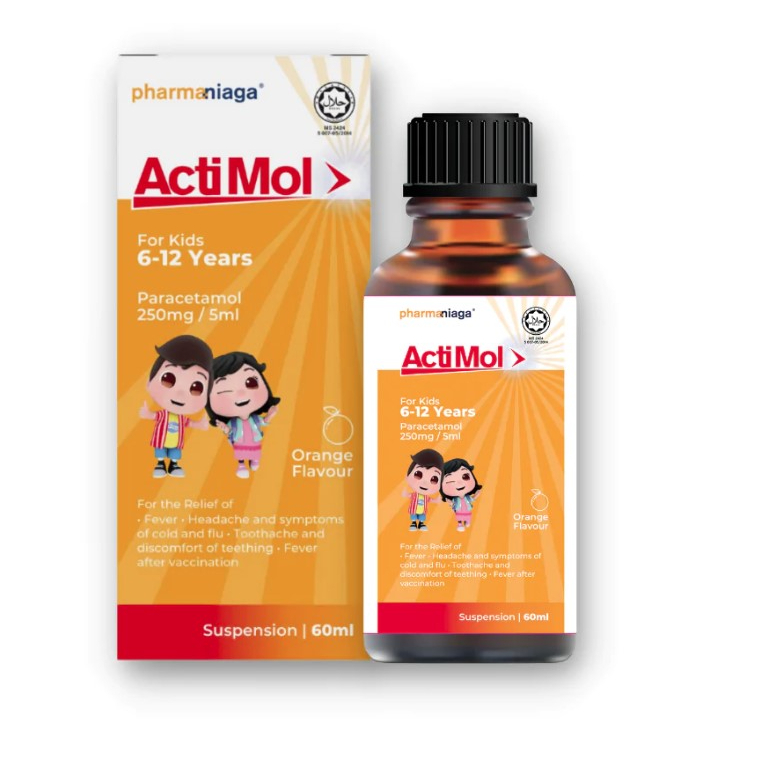 ACTIMOL SUSPENSION 250MG/5ML ORANGE 60ML[EXP:10/2024] FEVER & PAIN ...