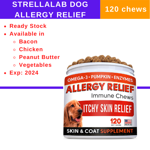 StrellaLab Dog Allergy Relief 120chews (Bacon, Chicken, Peanut Butter