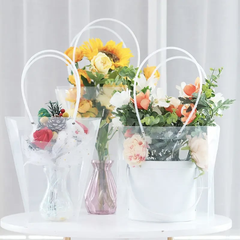 Matte PP Transparent Flower Bouquet Bag Square Transparent Gift