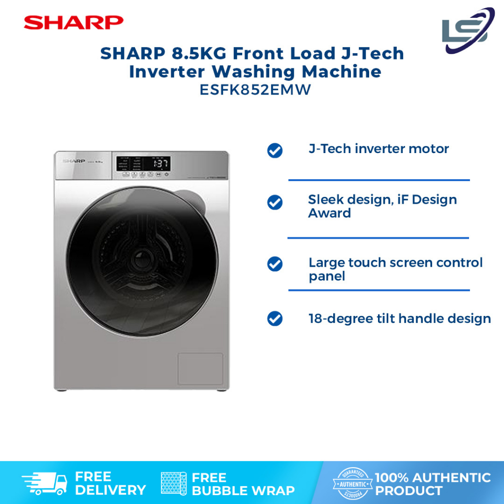 SHARP 8.5KG Front Load J-Tech Inverter Washing Machine ESFK852EMW | J ...