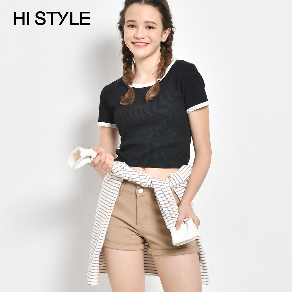 HI STYLE Women Knit Short Sleeve Crop Top - Black - YUH2F4505 / Blouse ...