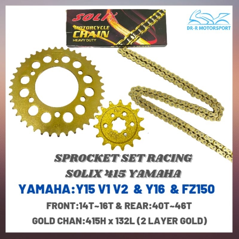 Sprocket Set Racing Gold 415 Yamaha Y15 Y16 FZ150 (Sekali Rantai Heavy