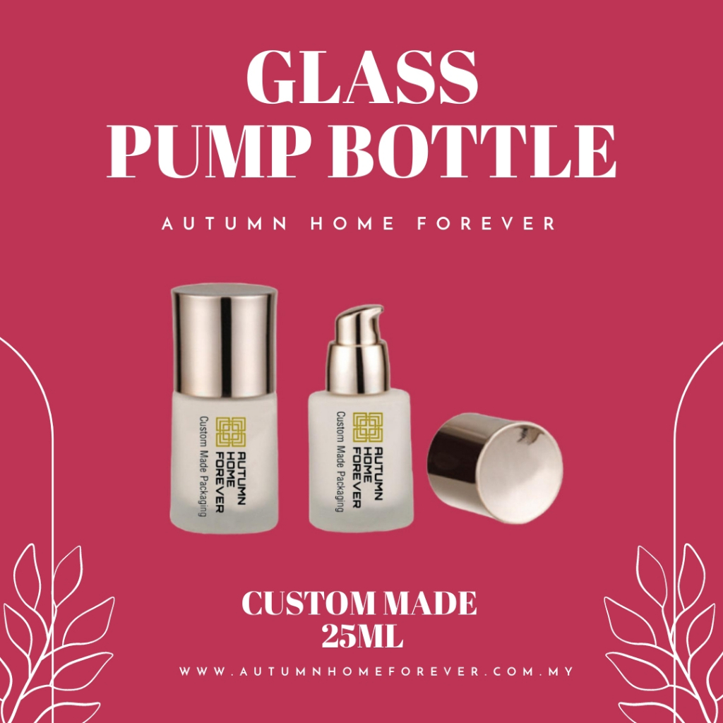 Custom Made Glass Pump Bottle 25ml, Skincare Serum Bottle, Essential
