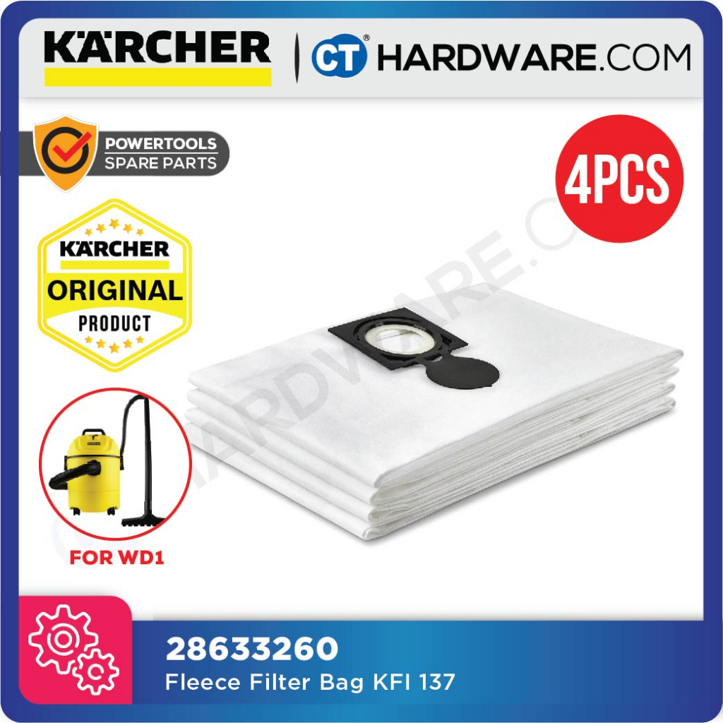 Bags Karcher KFI 357 WD2 WD3 Fleece Filter Bags Pack 4 2.863-314.0