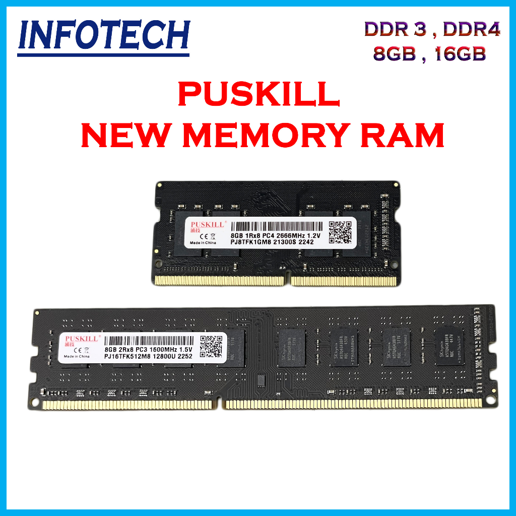 (NEW) DESKTOP LAPTOP RAM PUSKILL 4GB 8GB 16GB DDR3 DDR3L DDR4 PC3L