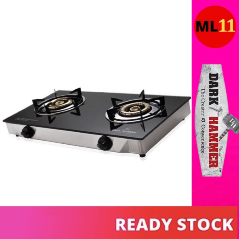 DARK HAMMER Twin Burner Gas Stove / Tempered Glass Double Burners Stove