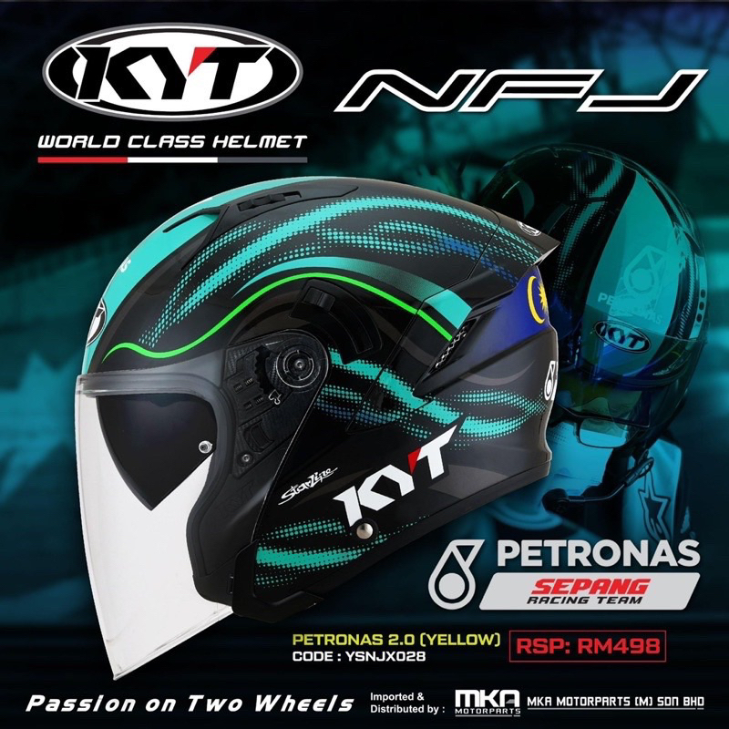 HELMET KYT NFJ PETRONAS V2 LIMITED EDITION OPEN FACE DOUBLE VISOR 100