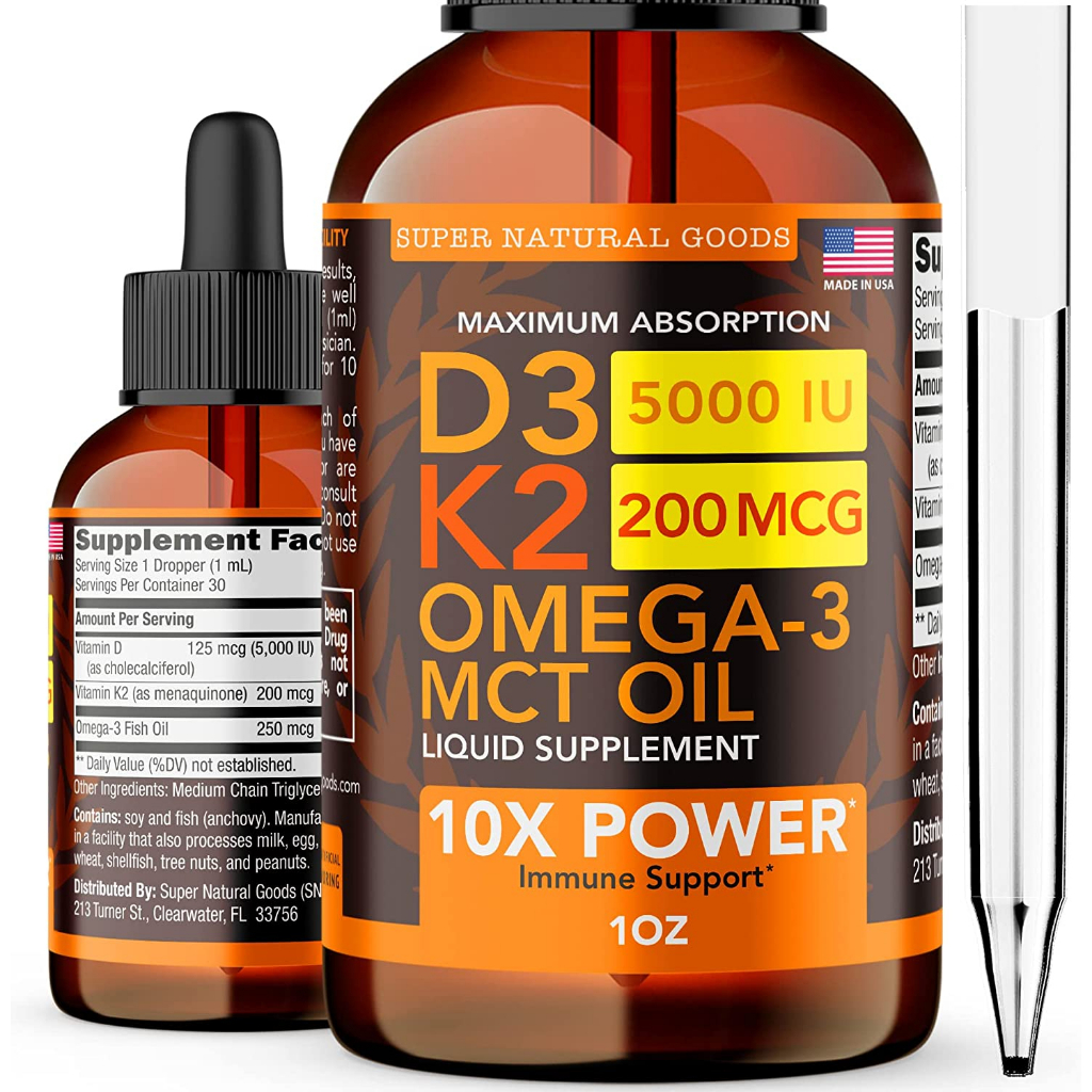 Vitamin D3 K2 Liquid Drops 5000 IU - Maximum Strength Vitamins D, K ...