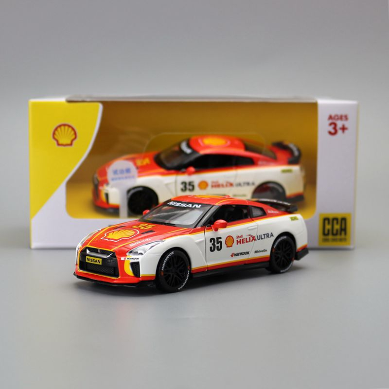 SHELL 1:32 Scale Nissan GTR R35 Diecast Car Model Metal Pull Back Car ...