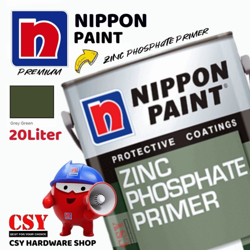 NIPPON PAINT Zinc Phosphate Primer 20Liter Grey Green / Cat Anti Karat ...