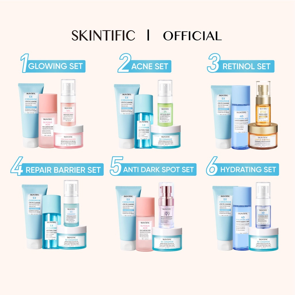 SKINTIFIC Skincare 4pcs Paket Set With Serum Low pH Cleanser Barrier ...