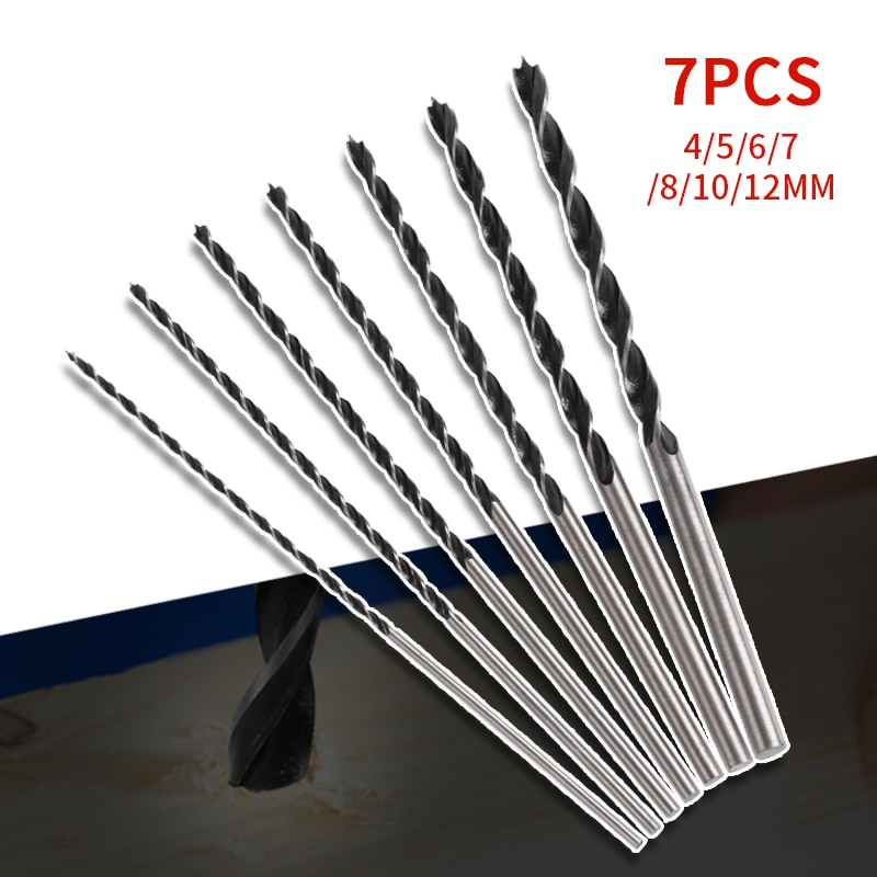 7pcs 300mm Extra Long Rolled Wood Brad Point Drill Bit Set for Wood ...