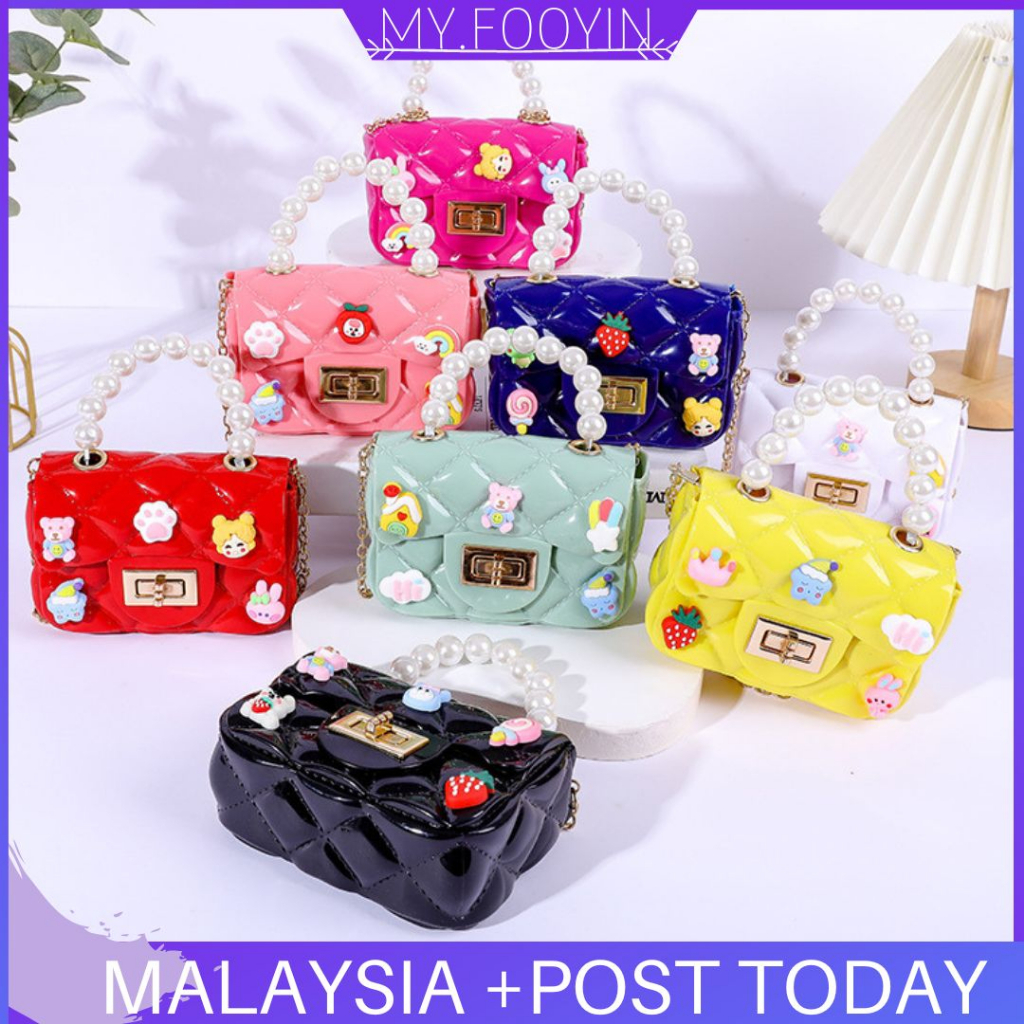 N Ready Stock Myfooyin Borong Woman Handbag Chain Pearl Square Sling Bag Women Beg Jelly Mini