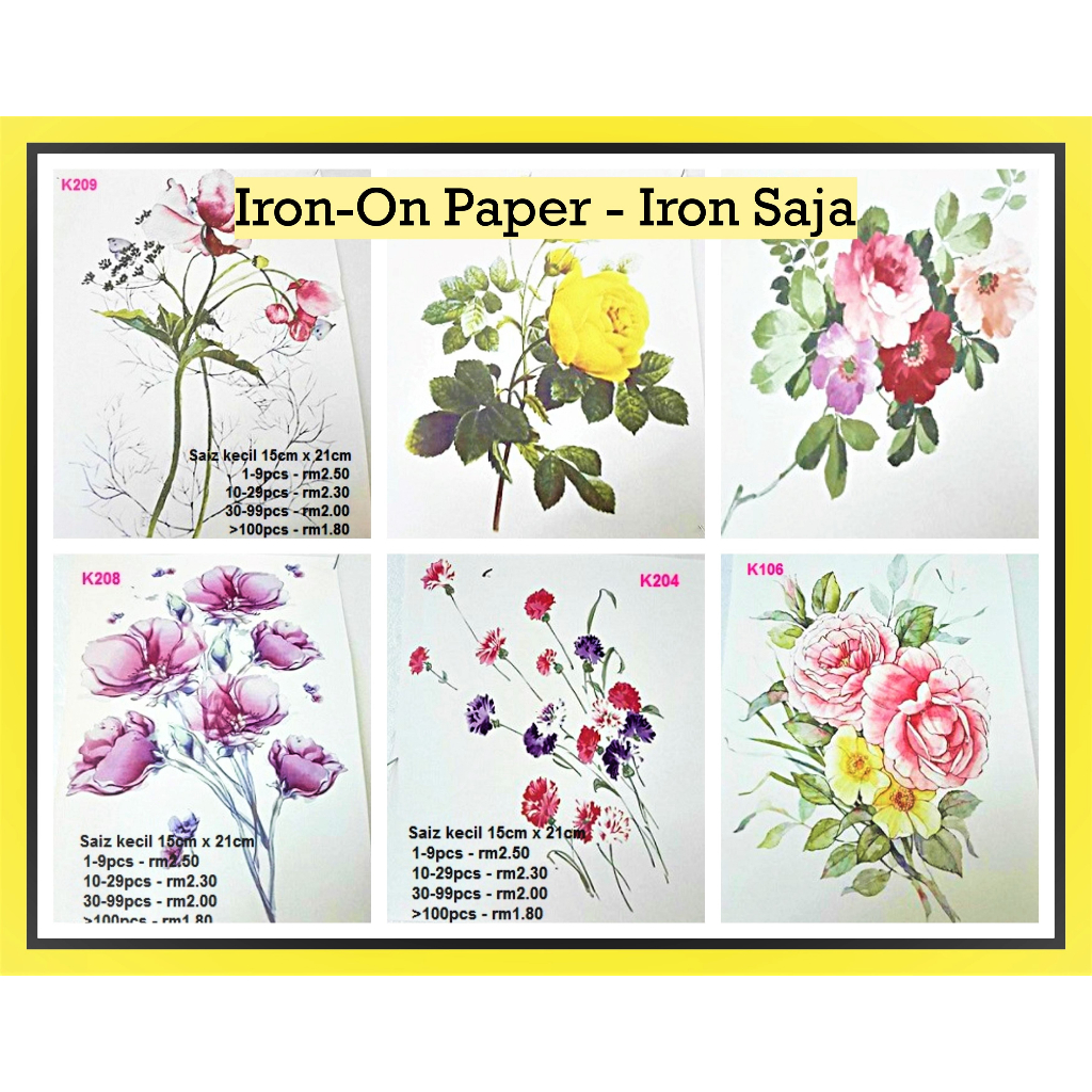 Iron-On Paper Saiz Kecil (15cm x 21cm), Iron-On Patch Hanya Ironkan ...