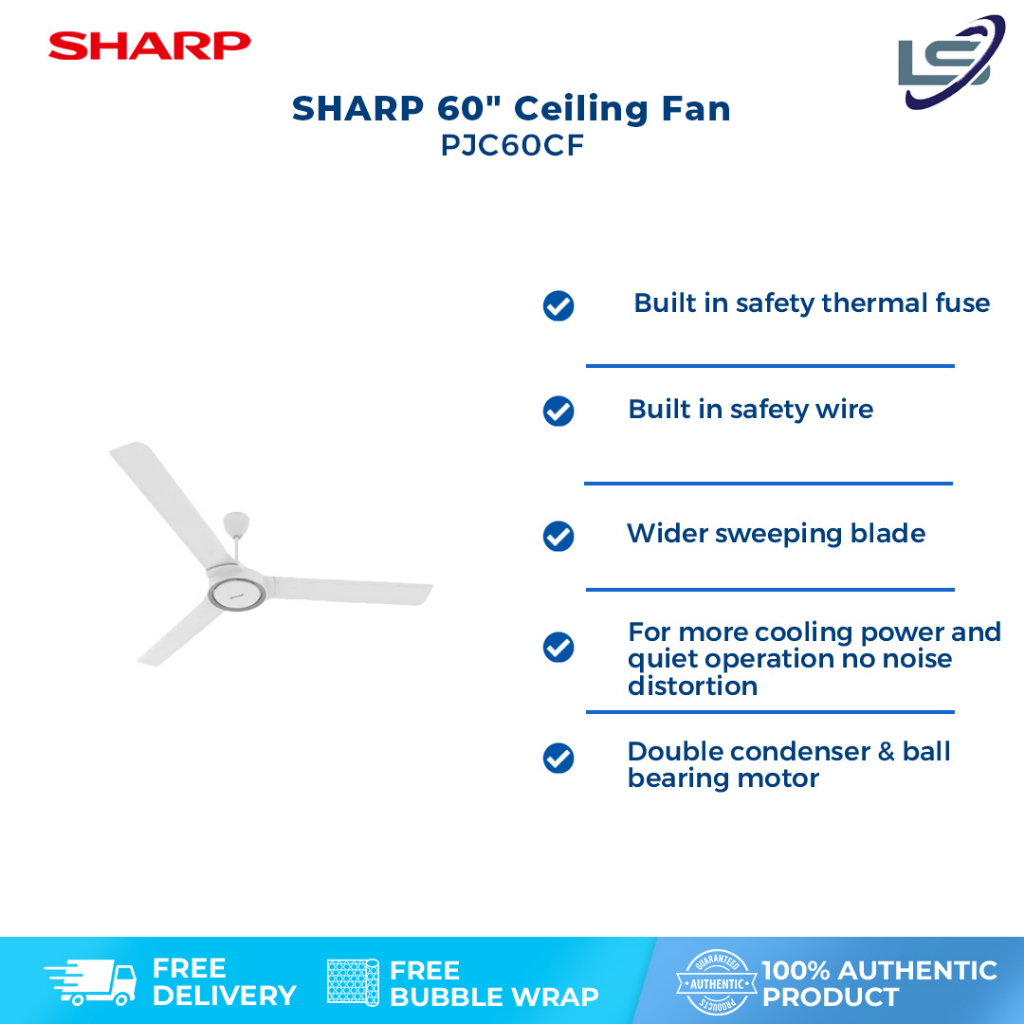 SHARP 60" Ceiling Fan PJC60CF 5 Speeds 3 Blades Built in Safety