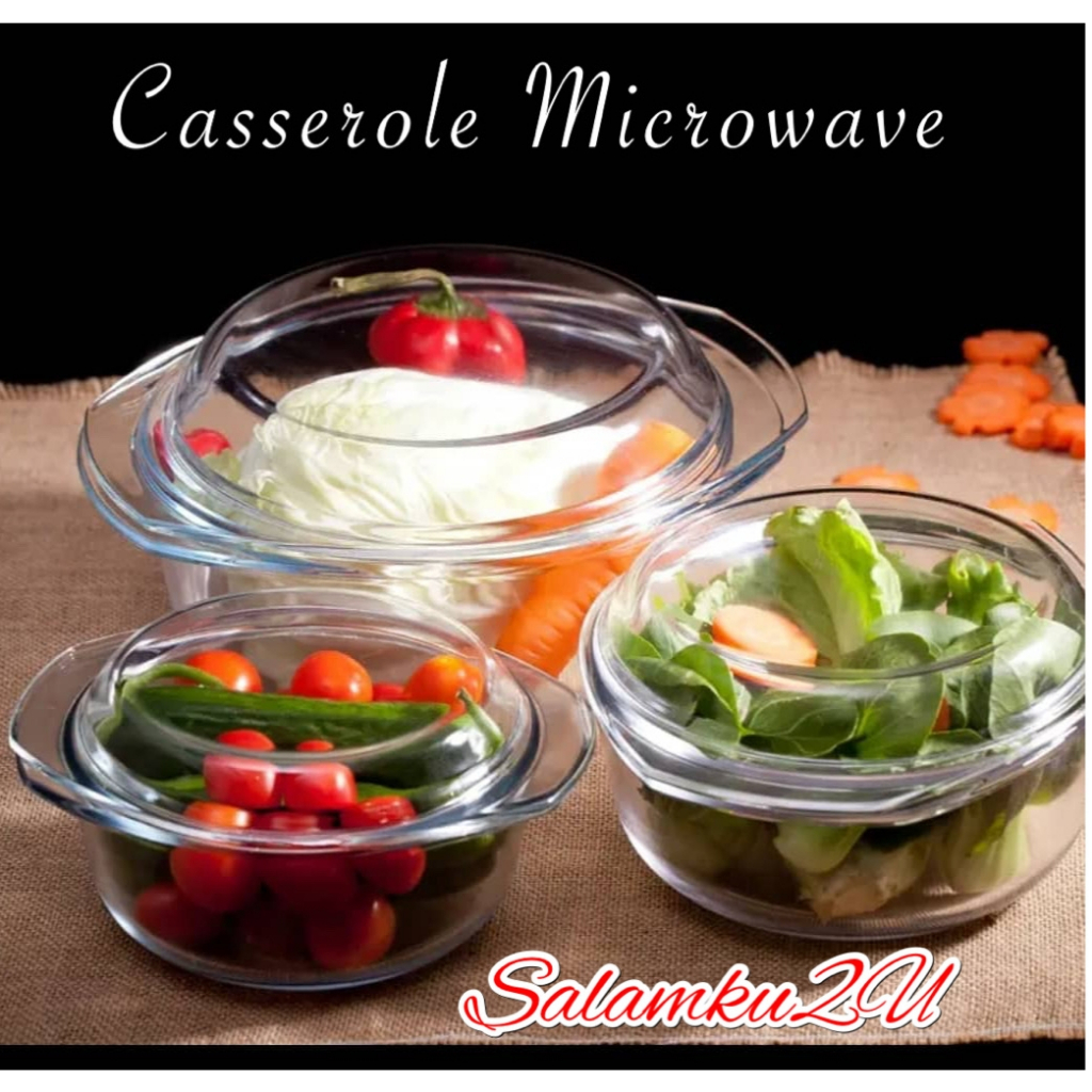 3pcs Clear Microwave Casserole with Lid Round Tempered Glass Casserole