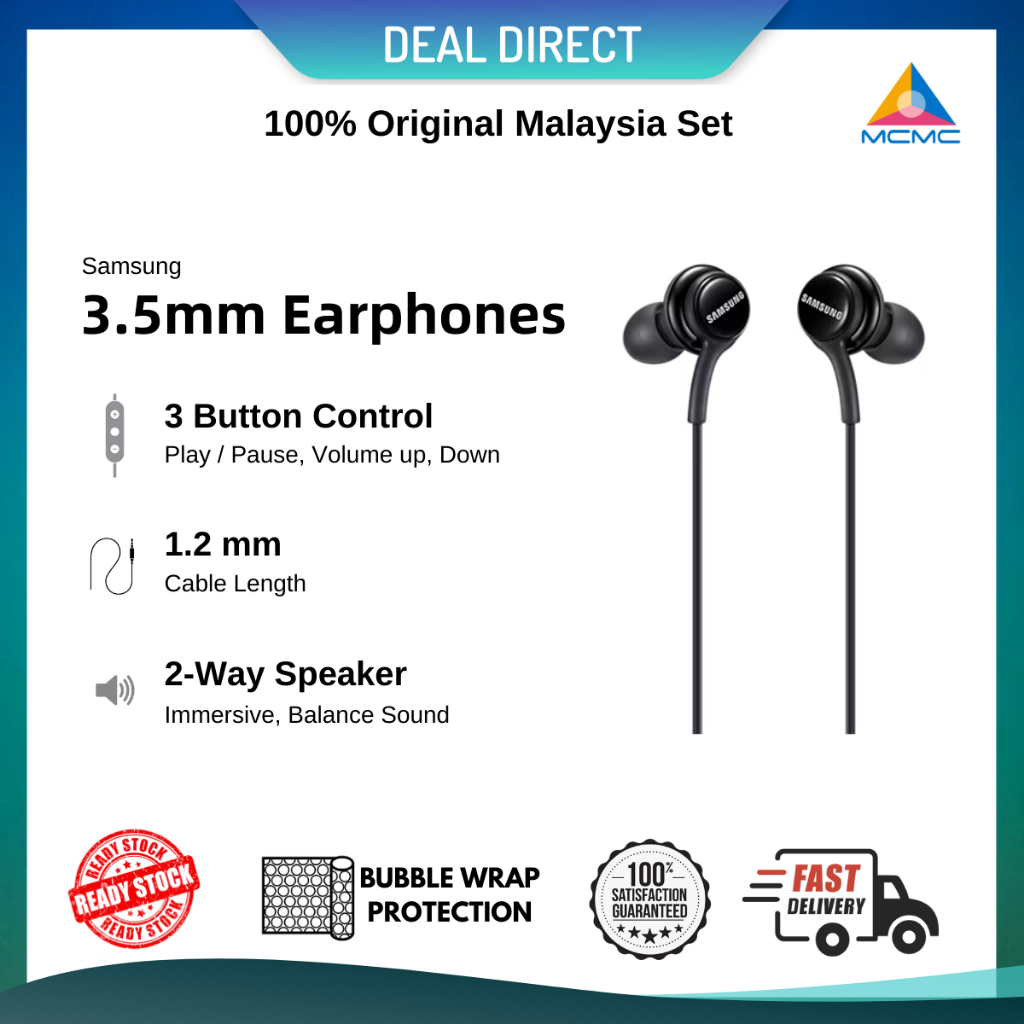 READY STOCK ] Original Samsung Earphone 3.5mm (EO-IA500) Plug Wired  Handsfree Headphone | Black | Shopee Malaysia